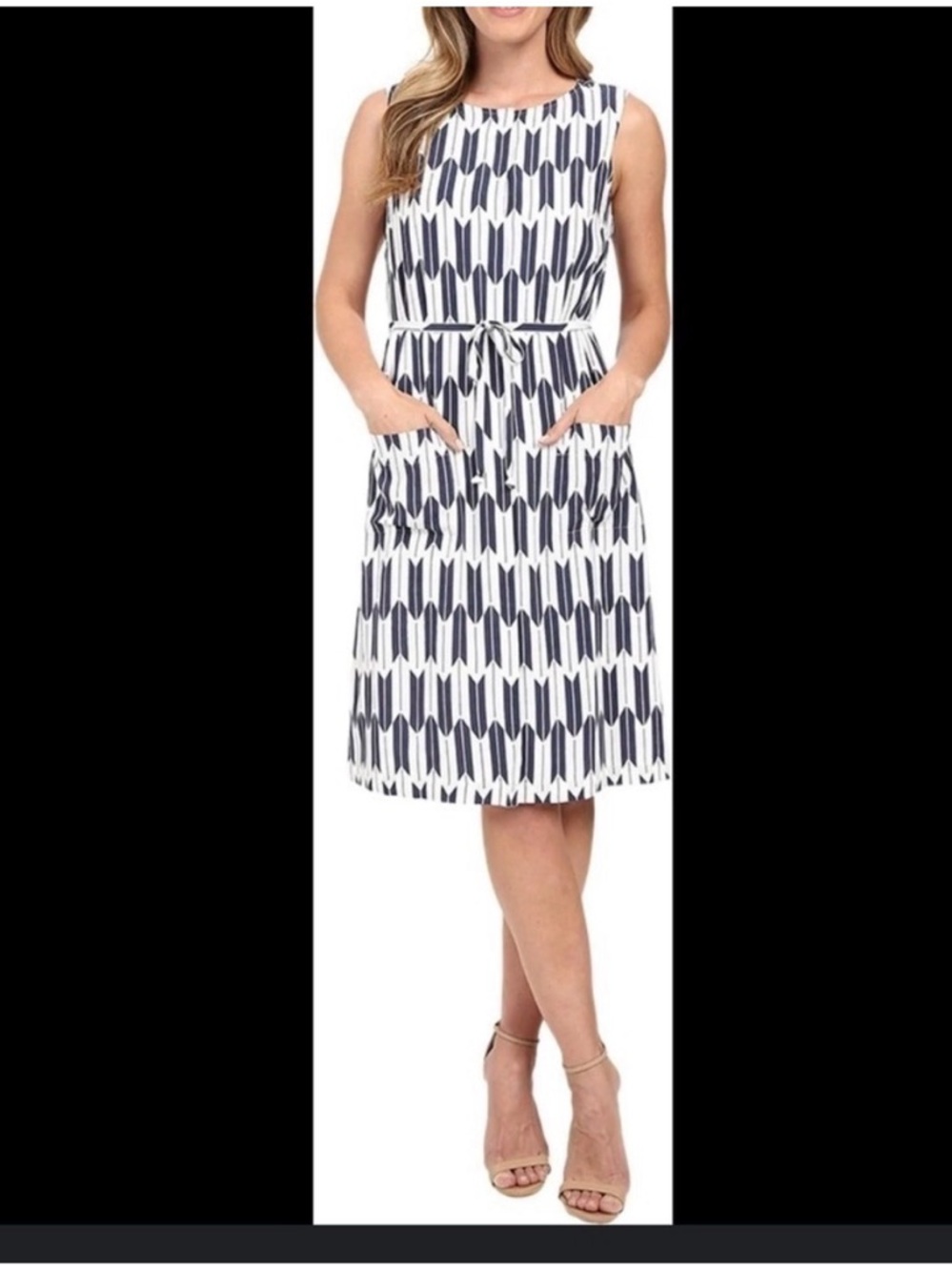 Pendleton Indigo Arrow Blue and White Sleeveless Geometric Midi Dress
